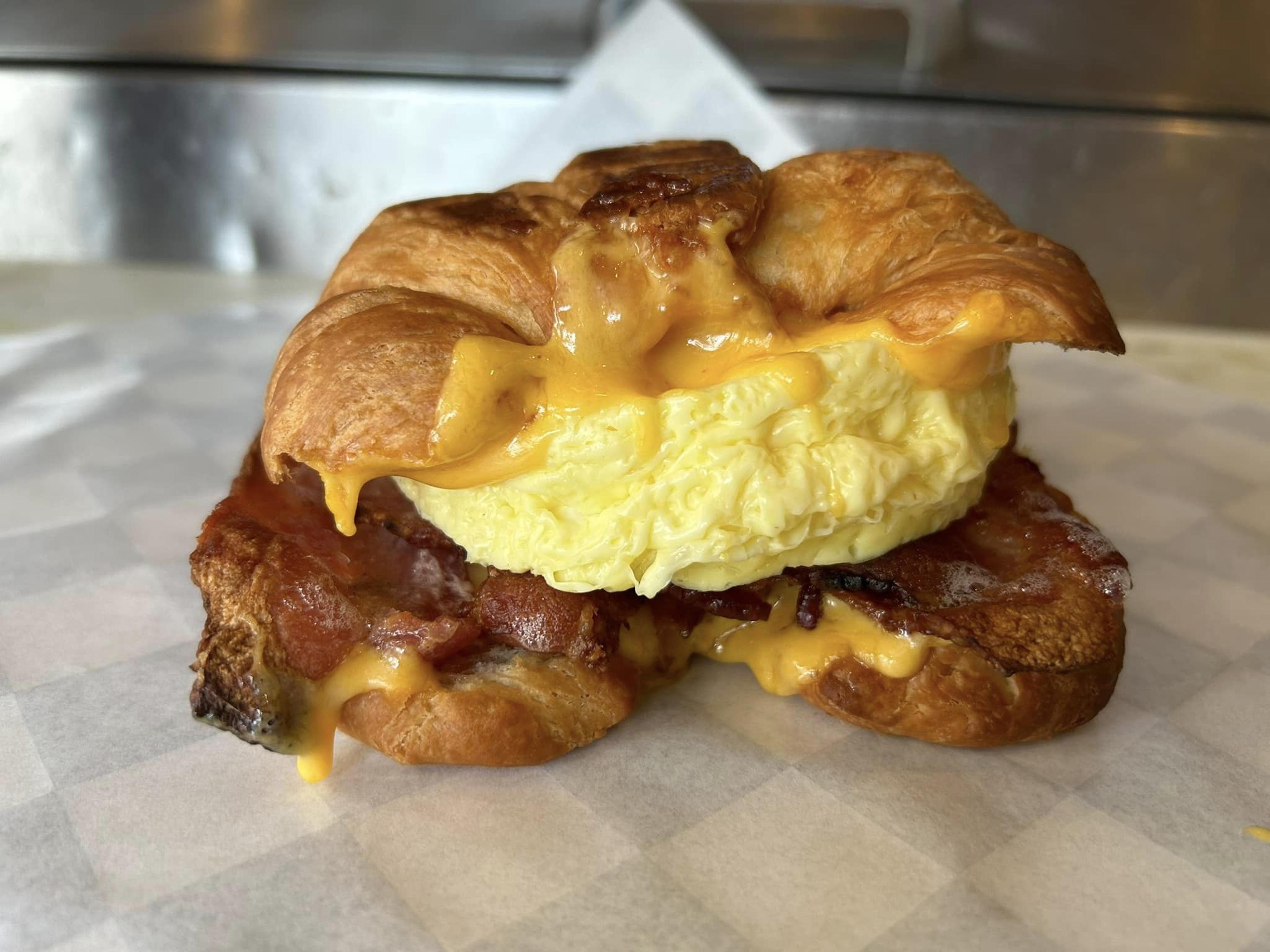 A delicious Bean Around the Block breakfast sandwich.